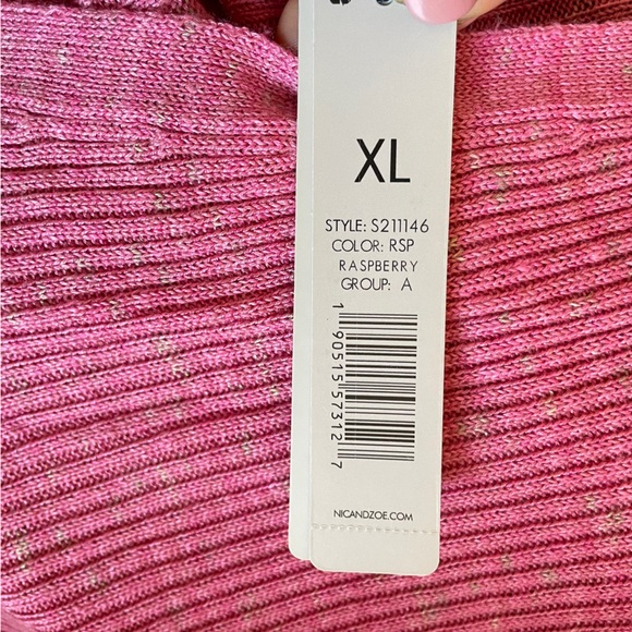 NIC + ZOE  linen blend long Cardigan in a twirl Raspberry Pink Button ribbed XL - Picture 13 of 14